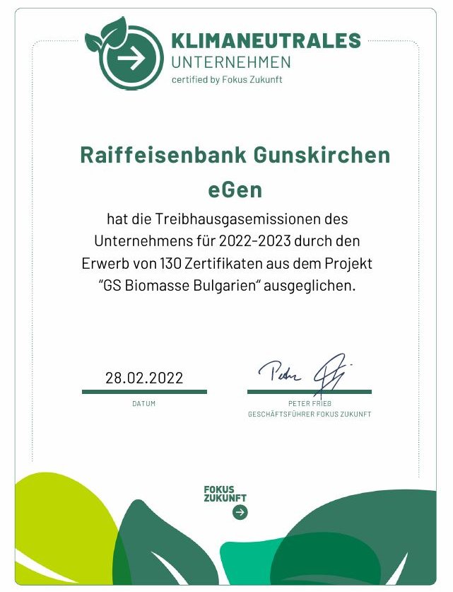 Urkunde CO2-Kompensation 